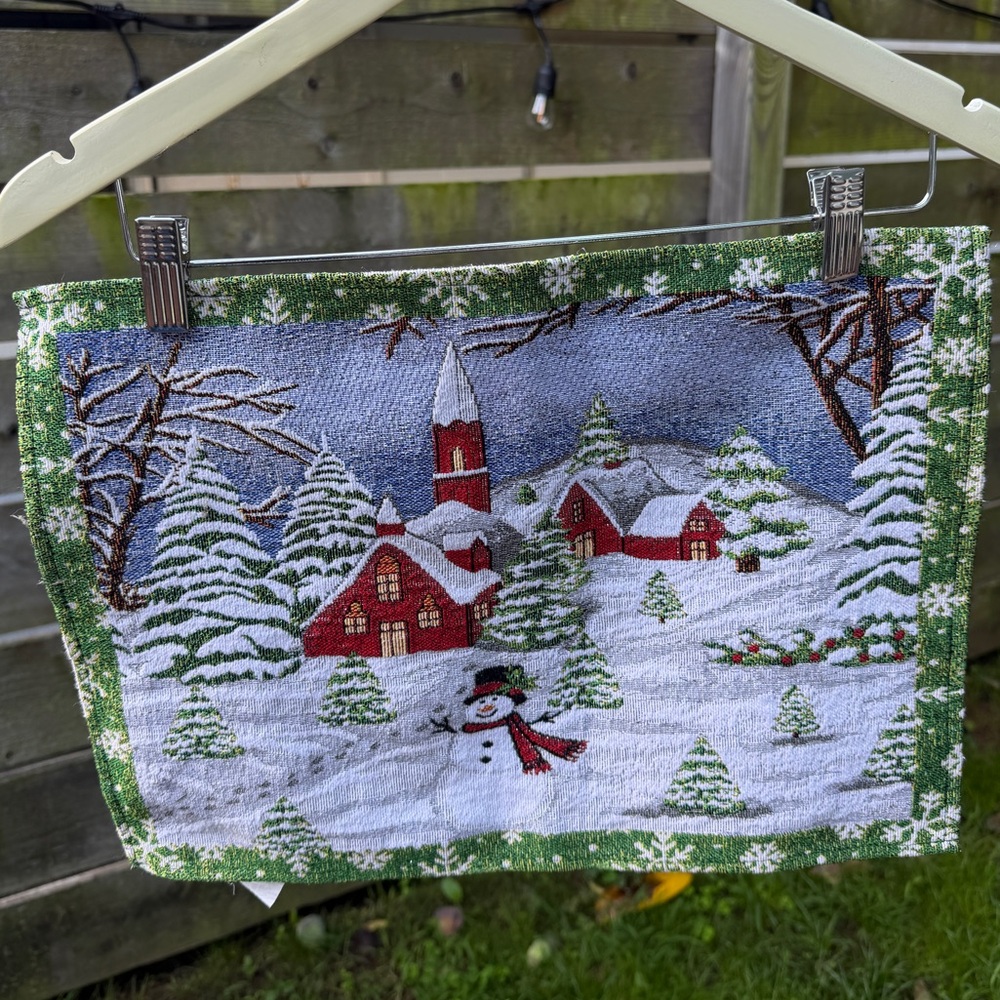 Christmas Snowman Country Glittery Sparkling Placemats Table Holiday Vintage